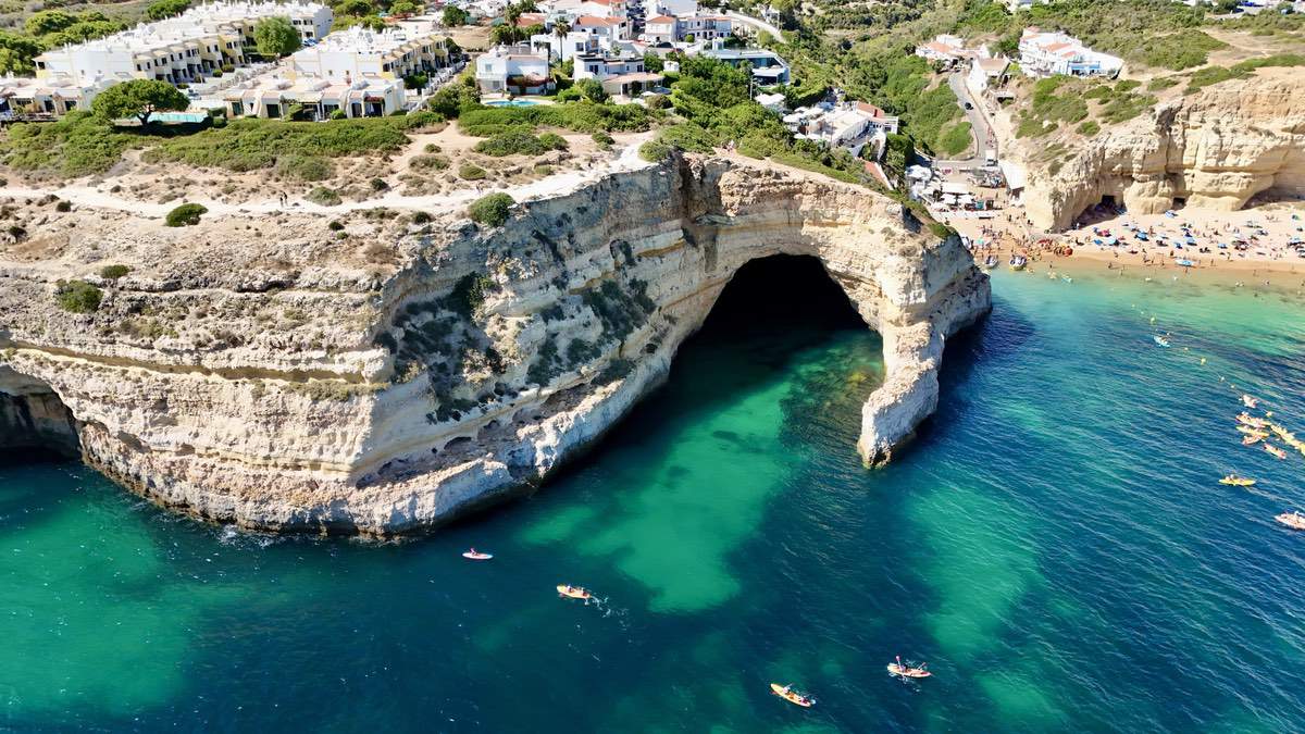 Benagil Cave Benagil sea cave in the Algarve, Portugal – accessible by boat from Benagil beach