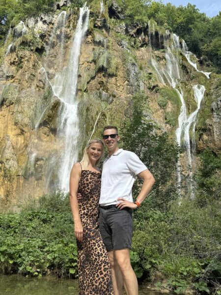Couple At Plitvice Lakes Waterfall