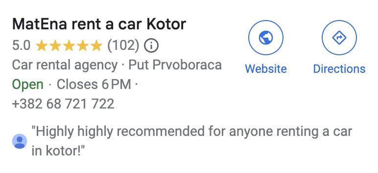 MatEna rent a car Kotor Google Maps reviews MatEna rent a car Kotor - Google Maps reviews