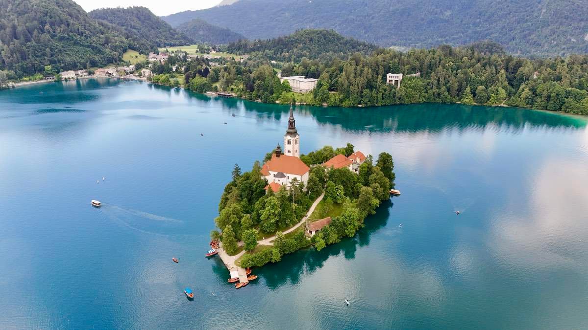 Aerial view of Lake Bled, Slovenia