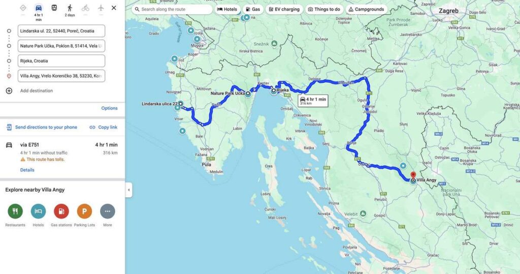Route from Porec to Plitvice