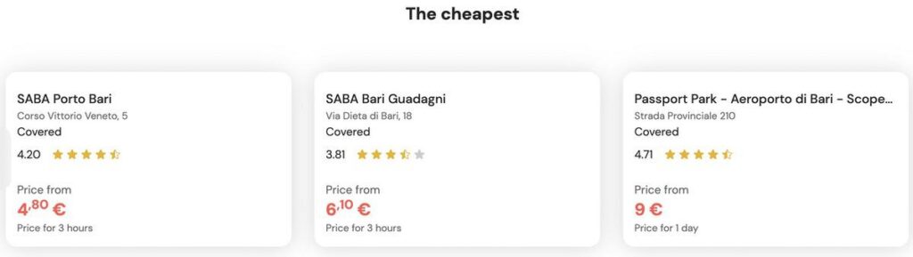 Cheapest parking in Bari Cheapest parking in Bari