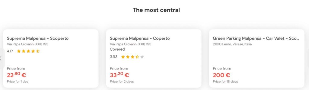 Most central parking in Cardano al Champo