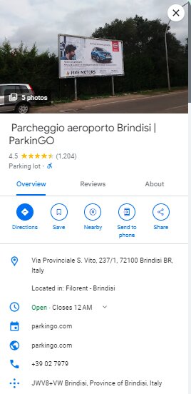 Parcheggio aeroporto Brindisi