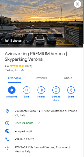 Avioparking PREMIUM Verona Skyparking Verona