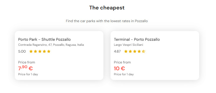 Parking le moins cher à Pozzallo Parking le moins cher à Pozzallo