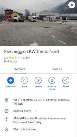 Parcheggio LKW Trento Nord Parcheggio LKW Trento Nord