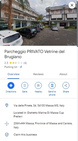Parcheggio PRIVATO Vetrine del Brugiano