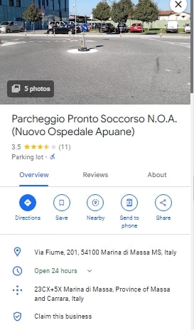 Parcheggio Pronto Soccorso N.O.A. Nuovo Ospedale Apuane