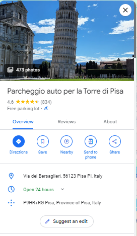 Parcheggio auto per la Torre di Pisa