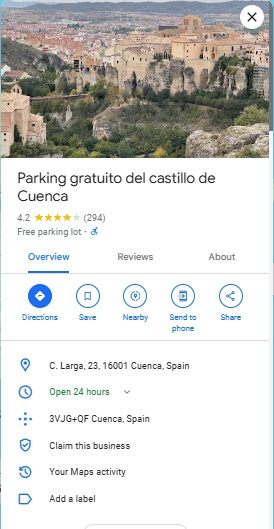 Parking gratuito del castillo de Cuenca