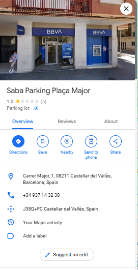 Saba Parking Placa Major