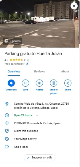 Parking gratuito Huerta Julian
