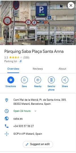 Parquing Saba Placa Santa Anna