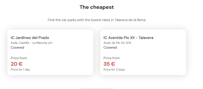 cheapest parking in Talavera de la Reina