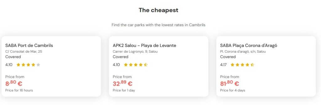 cheapest parking in cambrils