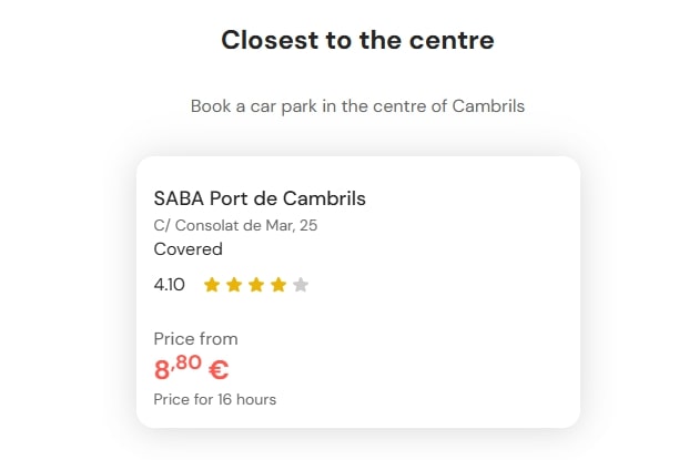 most central parking in Cambrils