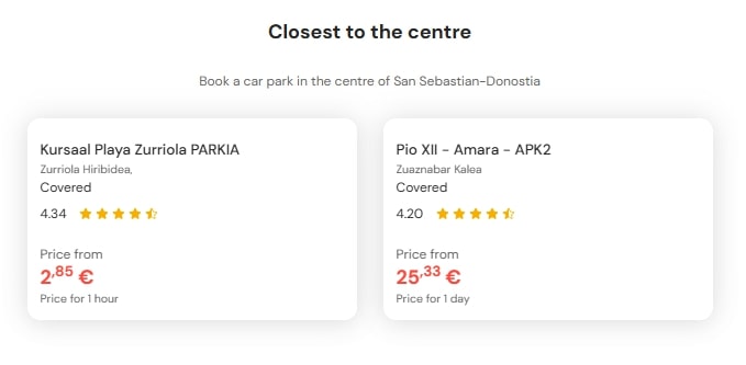 most central parking in San Sebastian Donostia