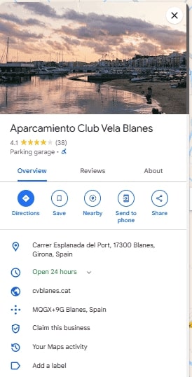 Aparcamiento Club Vela Blanes