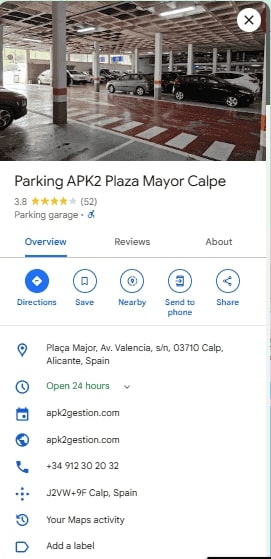 Parking APK2 Plaza Mayor Calpe