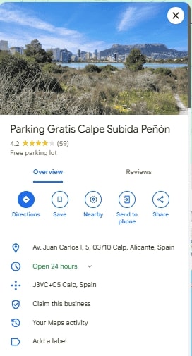 Parking Gratis Calpe Subida Penon