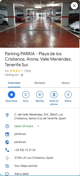 Parking PARKIA Playa de los Cristianos. Arona. Valle Menendez. Tenerife Sur