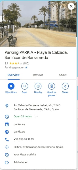 Parking PARKIA Playa la Calzada. Sanlucar de Barrameda