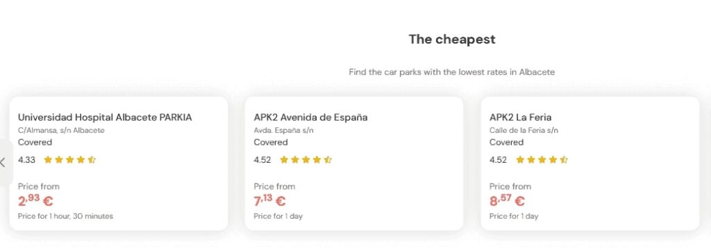 cheapest parking in Albacete