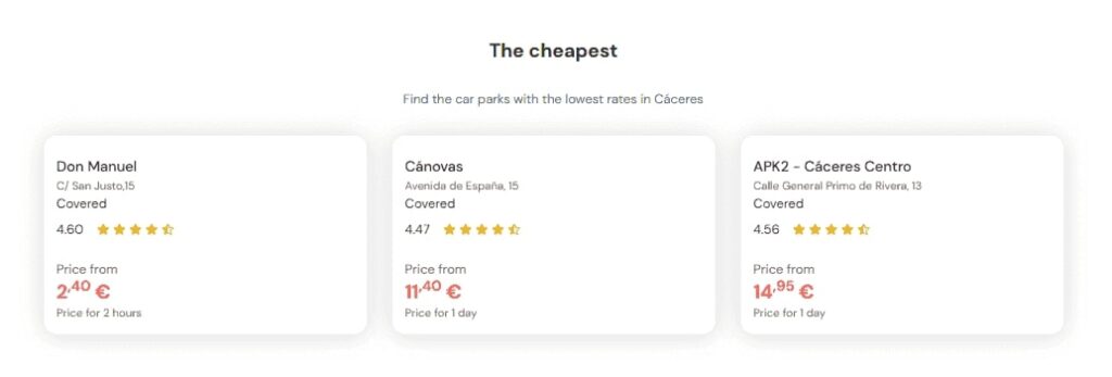 cheapest parking in Caceres