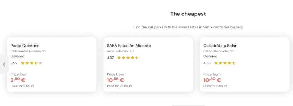 cheapest parking in San Vicente del Raspeig