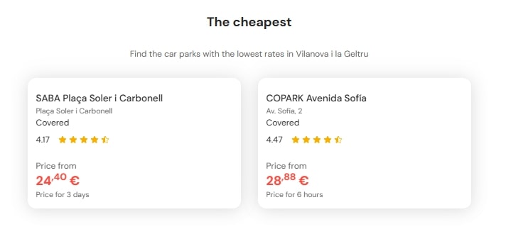 cheapest parking in Vilanova i la Geltru