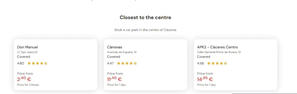 most central parking in Caceres