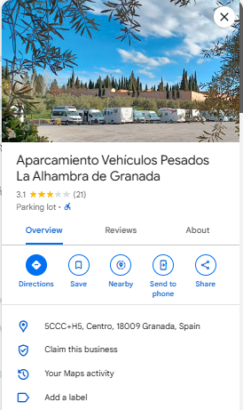 Aparcamiento Vehiculos Pesados La Alhambra de Granada