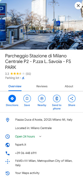 Parcheggio Stazione di Milano Centrale P2 P.zza L. Savoia FS PARK Parcheggio Stazione di Milano Centrale P2 P.zza L. Savoia FS PARK