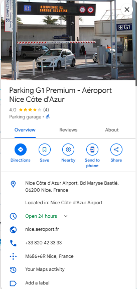 Parking G1 Premium Aeroport Nice Cote dAzur