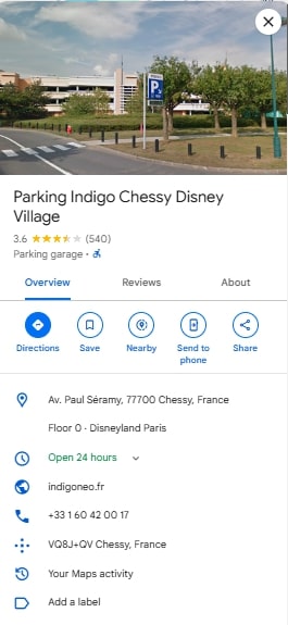 Parking Indigo Chessy Disney Village