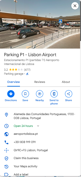 Parking P1 Lisbon Airport