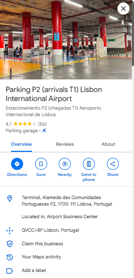 Parking P2 arrivals T1 Lisbon International Airport