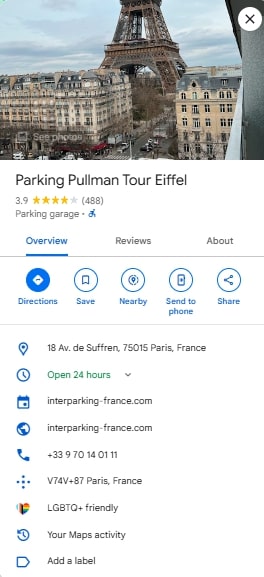 Parking Pullman Tour Eiffel