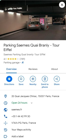 Parking Saemes Quai Branly Tour Eiffel