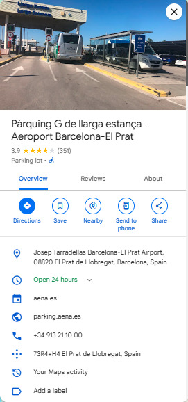 Pàrquing G de llarga estança- Aeroport Barcelona-El Prat