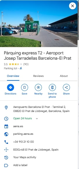 Parquing express T2 Aeroport Josep Tarradellas Barcelona El Prat