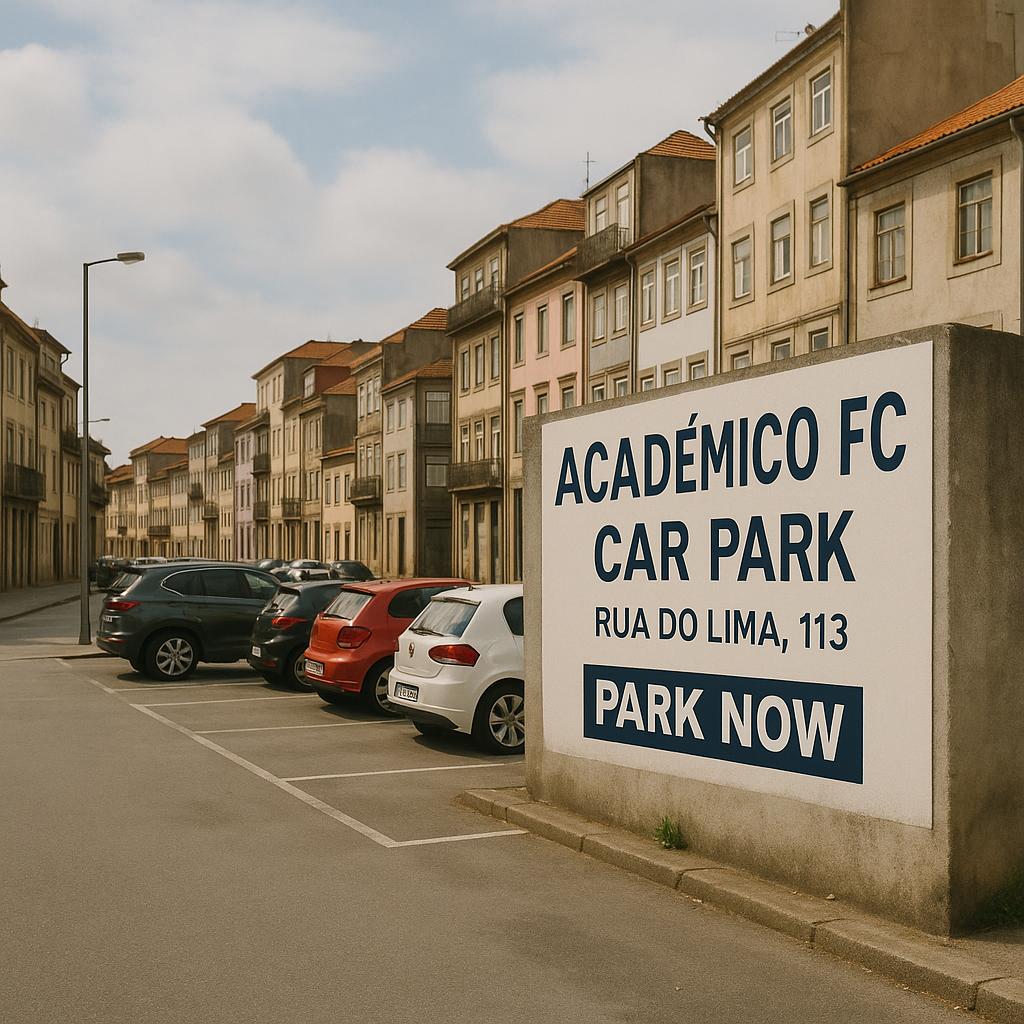Académico FC car park sign on Rua do Lima.