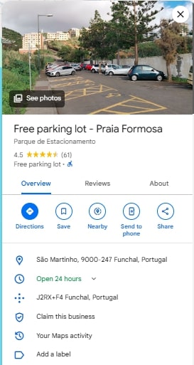 Free parking lot Praia Formosa Free parking lot Praia Formosa