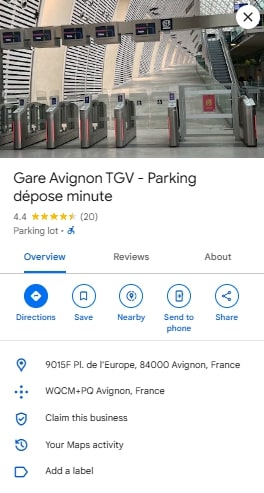 Gare Avignon TGV Parking depose minute