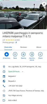 LIKEPARK parcheggio in aeroporto milano malpensa T1 T2