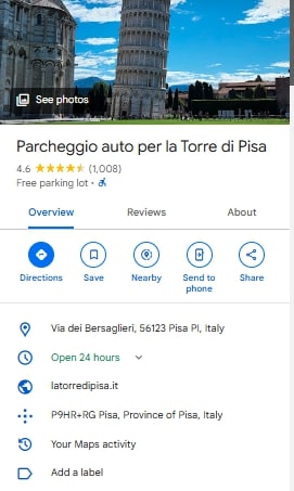Parcheggio auto per la Torre di Pisa