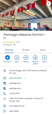 ️ Parcheggio Malpensa Terminal 1 T1