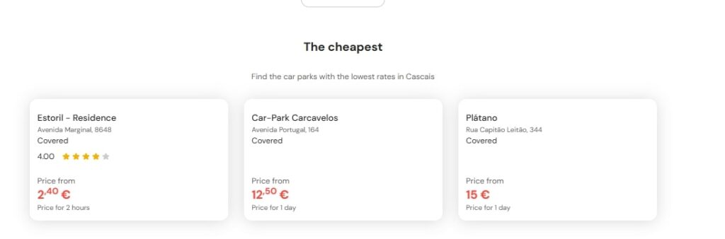 Cheapest Parking in Cascais