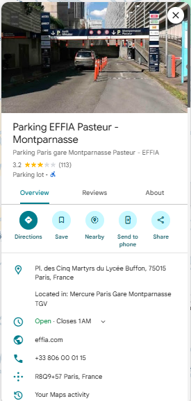 Parking EFFIA Pasteur Montparnasse